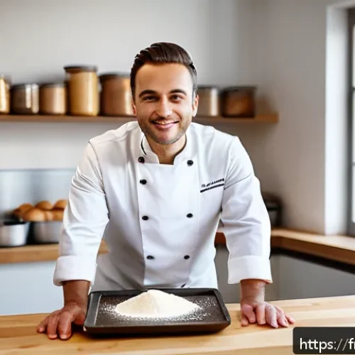 제과 자격증 실기 시험 중점 항목 - A professional pastry chef in a modern French bakery kitchen, meticulously organizing ingredients an...