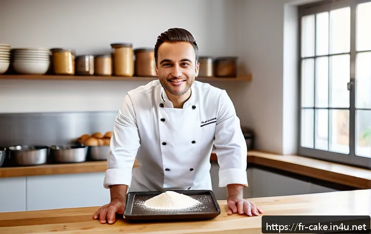 제과 자격증 실기 시험 중점 항목 - A professional pastry chef in a modern French bakery kitchen, meticulously organizing ingredients an...